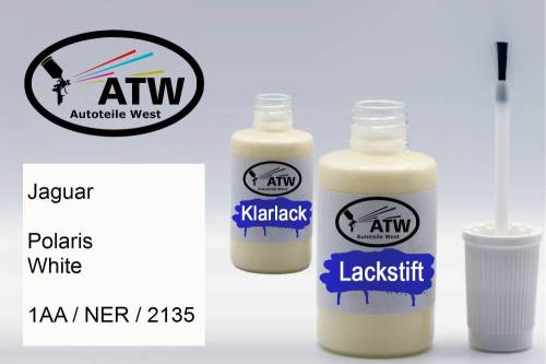 Jaguar, Polaris White, 1AA / NER / 2135: 20ml Lackstift + 20ml Klarlack - Set, von ATW Autoteile West.